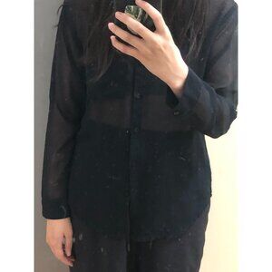 GARAGE Sheer Black Button Up Dress Shirt for Women Size XS